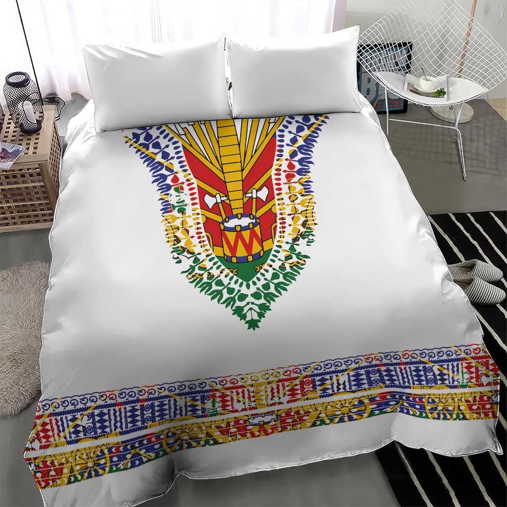 Haiti Flag Bedding Set Traditional Dashiki White Color LT03