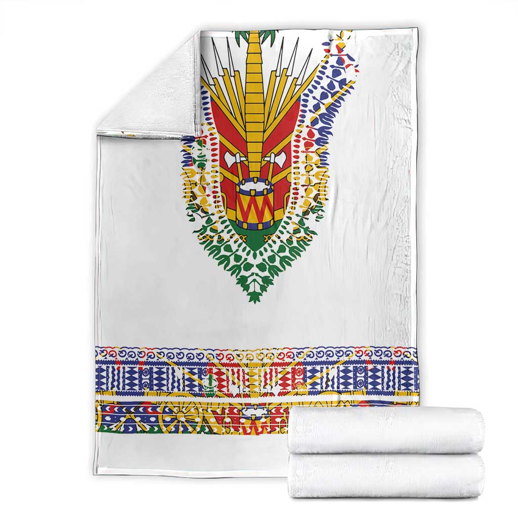 Haiti Flag Blanket Traditional Dashiki White Color LT03