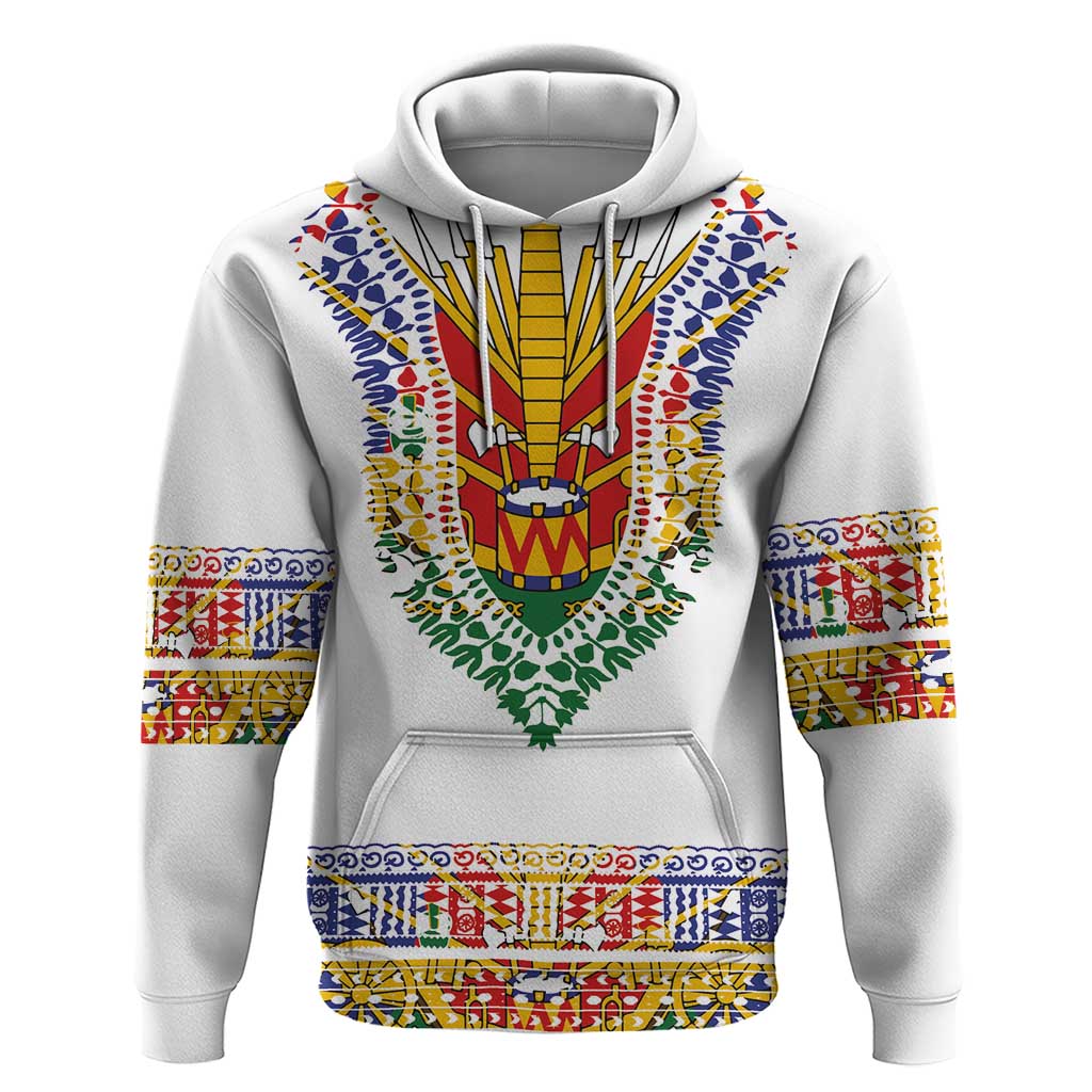 Haiti Flag Traditional Dashiki Hoodie White Color LT03
