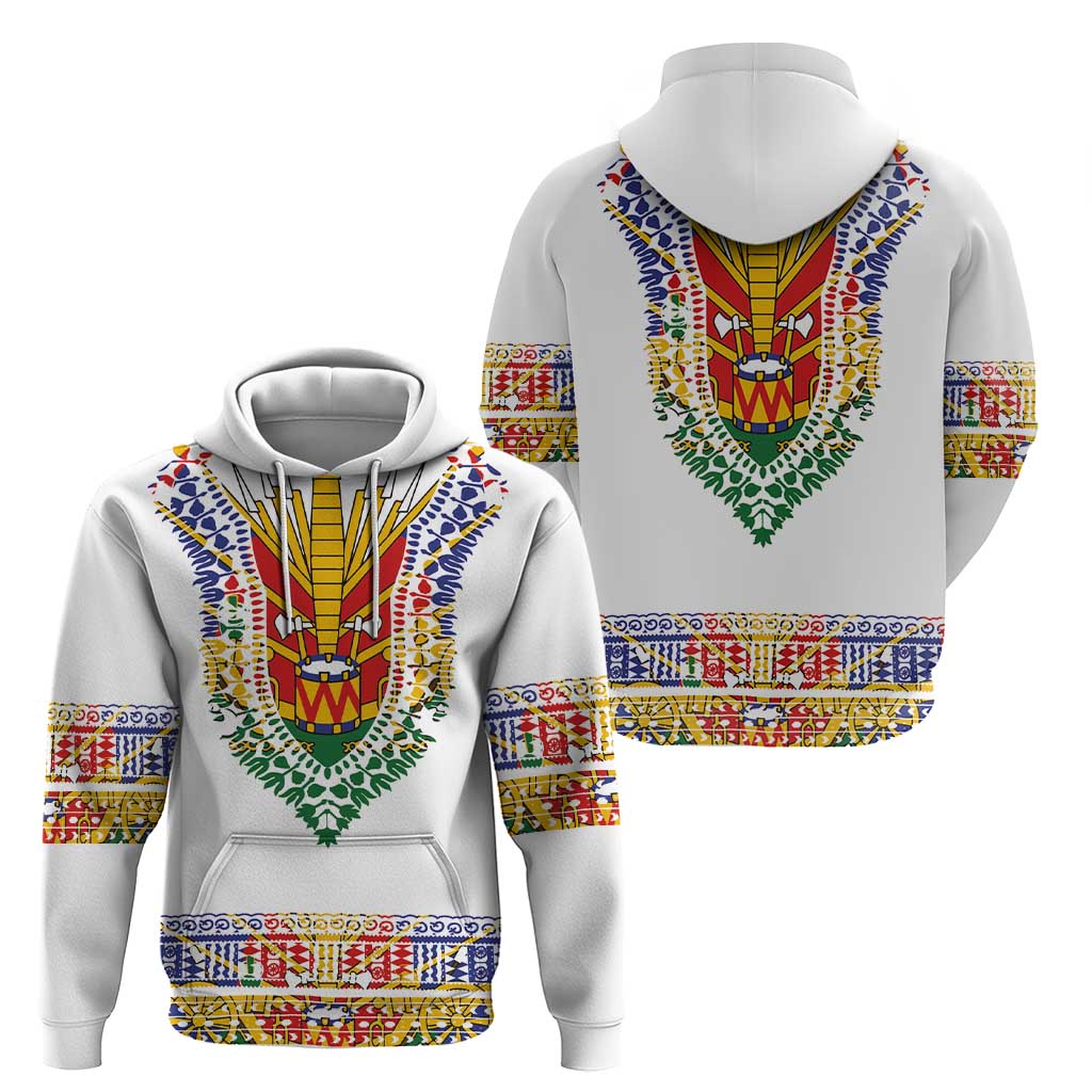 Haiti Flag Traditional Dashiki Hoodie White Color LT03