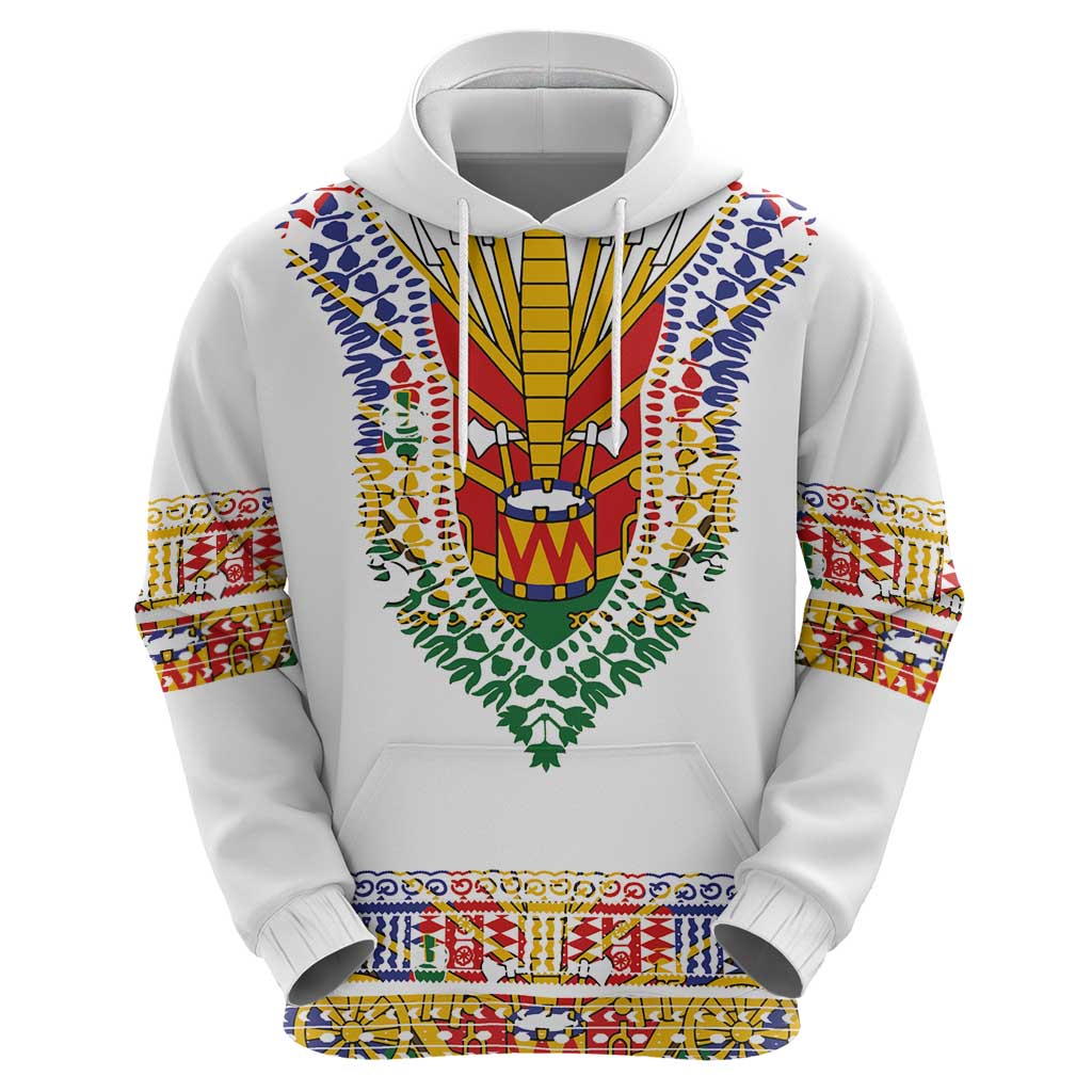 Haiti Flag Traditional Dashiki Hoodie White Color LT03