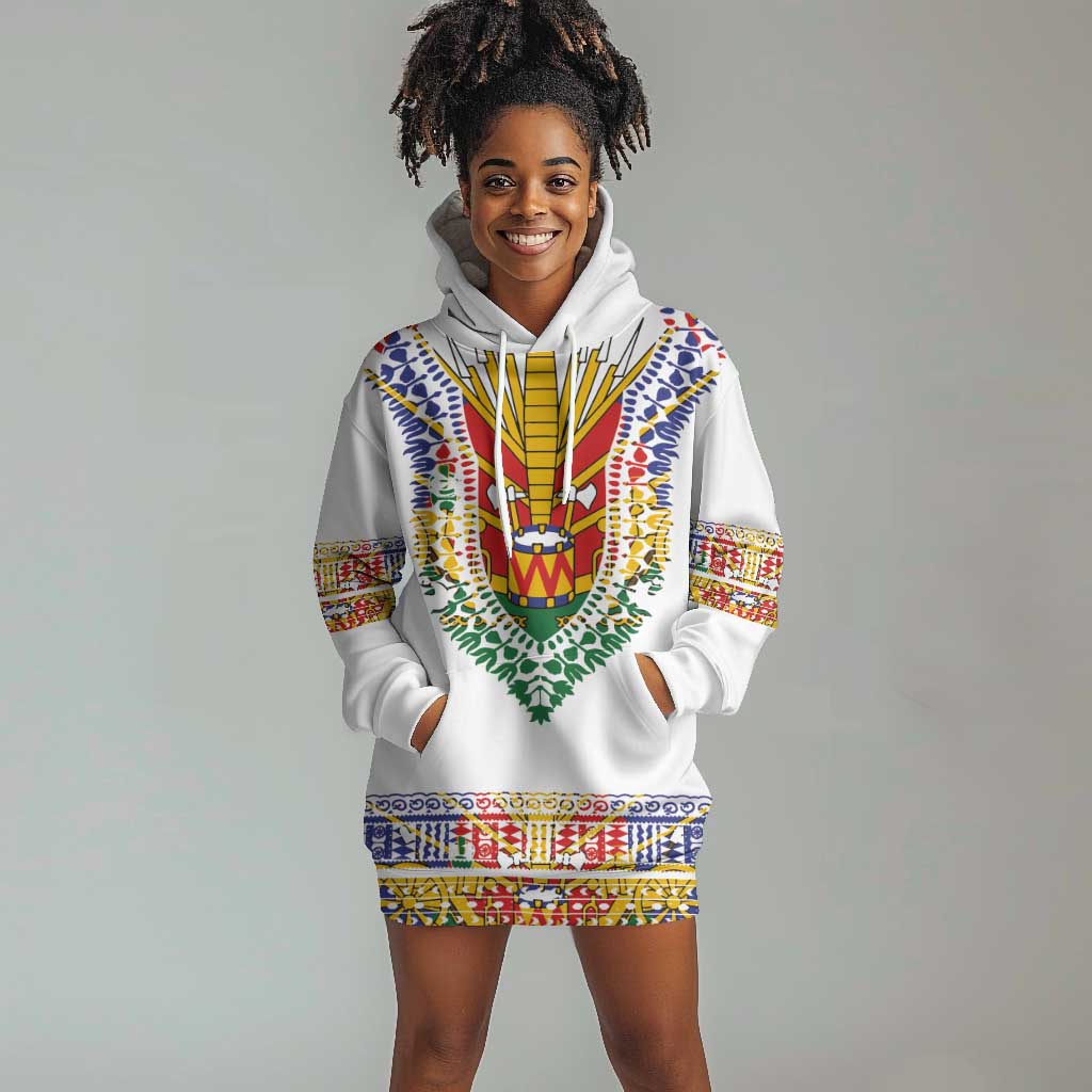 Haiti Flag Hoodie Dress Traditional Dashiki White Color LT03