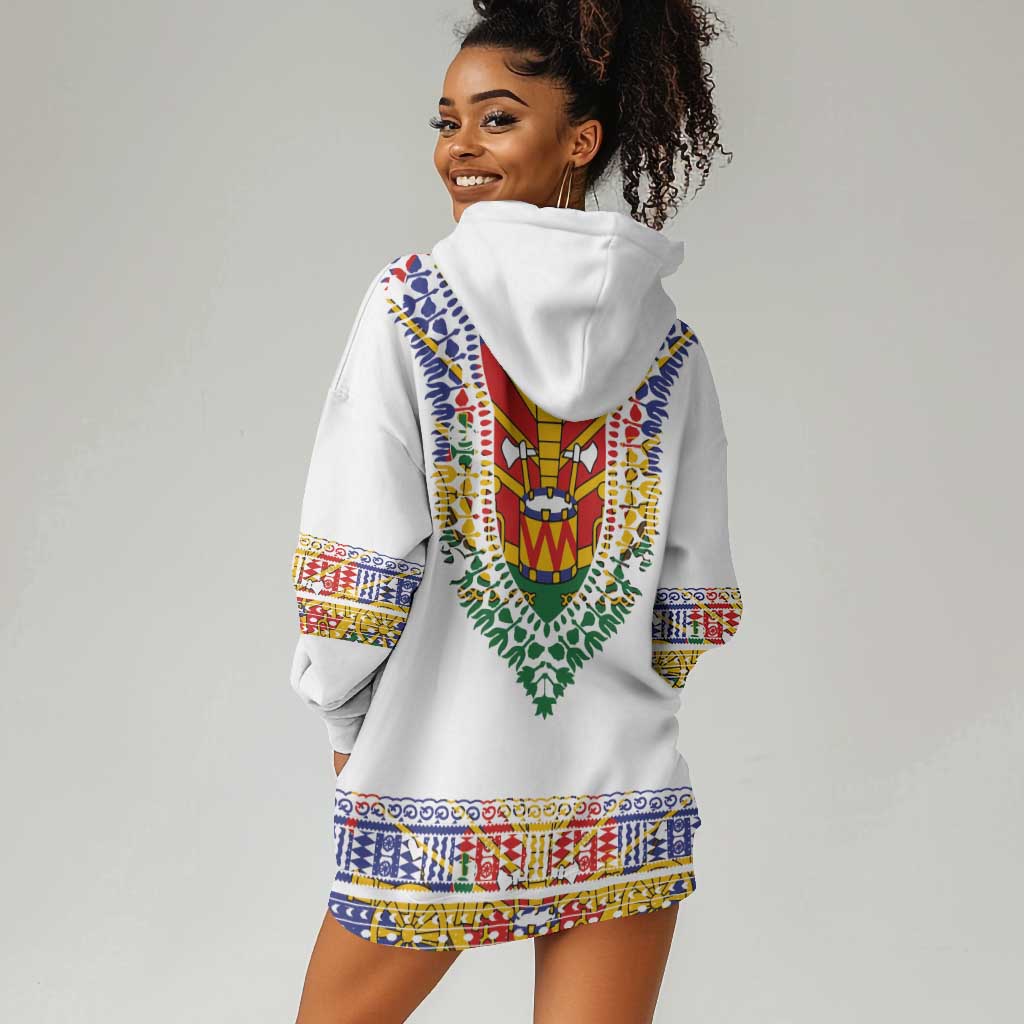 Haiti Flag Hoodie Dress Traditional Dashiki White Color LT03