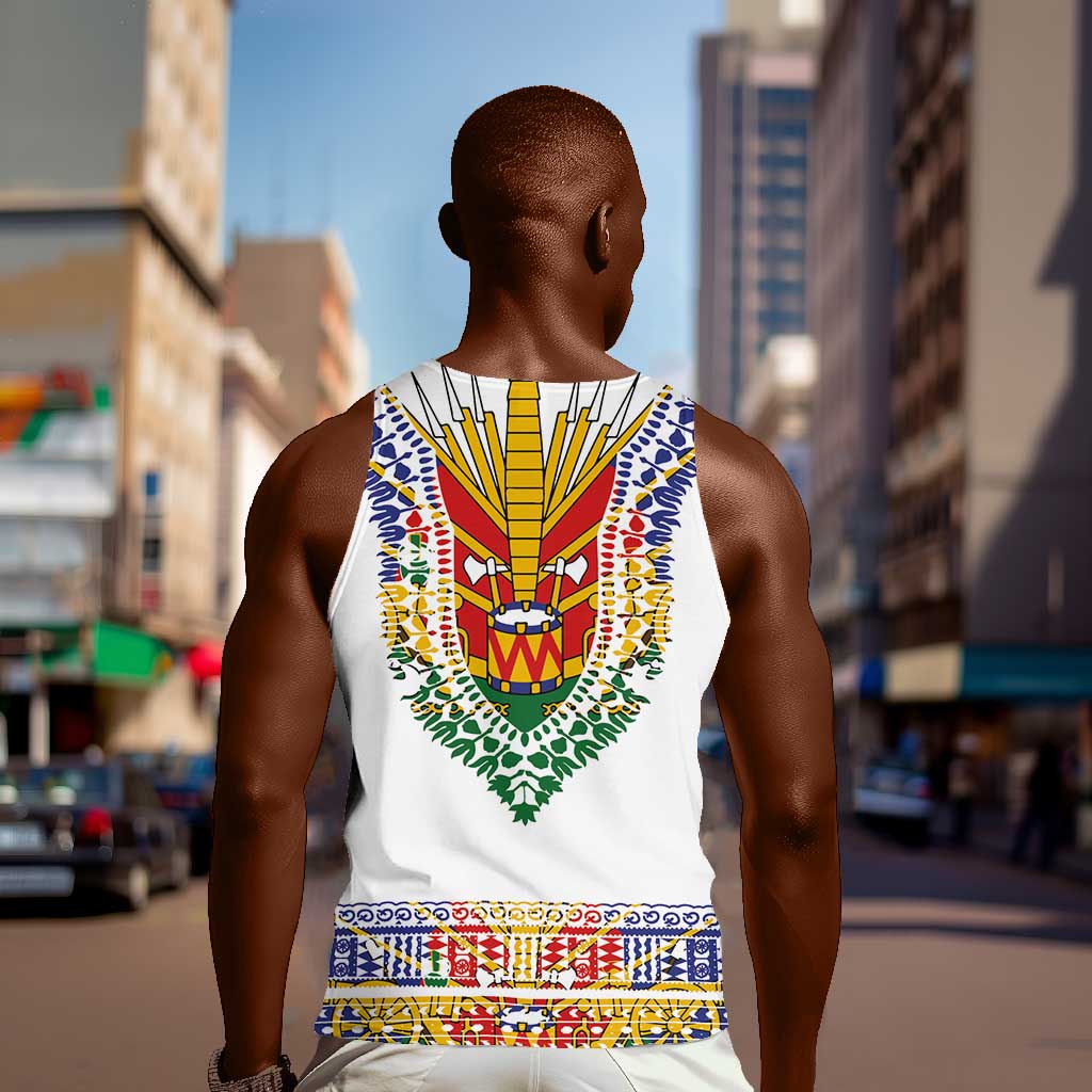 Haiti Flag Men Tank Top Traditional Dashiki White Color LT03