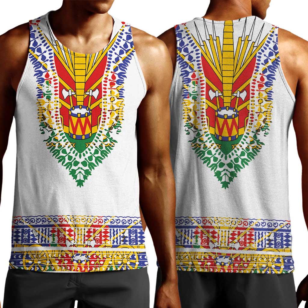 Haiti Flag Men Tank Top Traditional Dashiki White Color LT03
