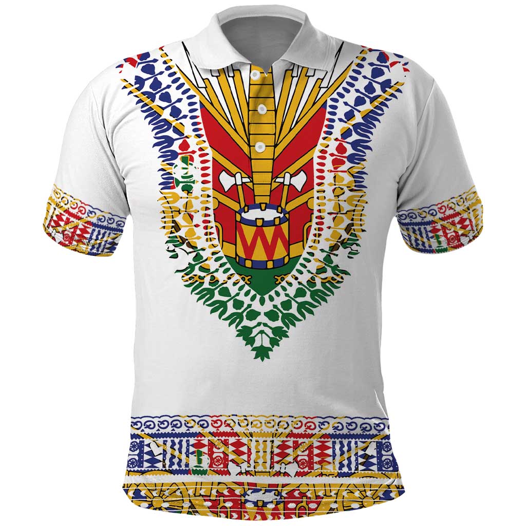 Haiti Flag Traditional Dashiki Polo Shirt White Color LT03