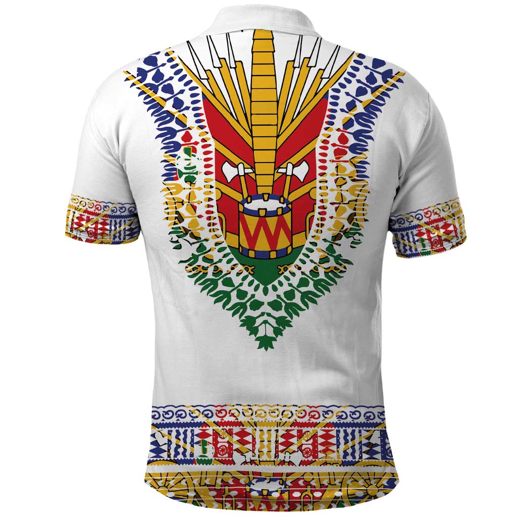 Haiti Flag Traditional Dashiki Polo Shirt White Color LT03