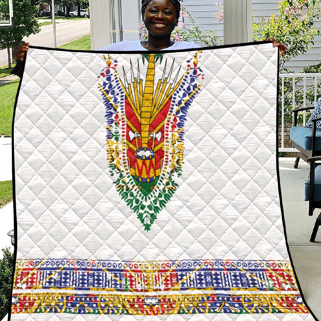 Haiti Flag Quilt Traditional Dashiki White Color LT03
