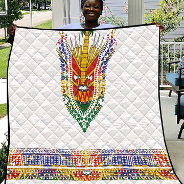 Haiti Flag Quilt Traditional Dashiki White Color LT03