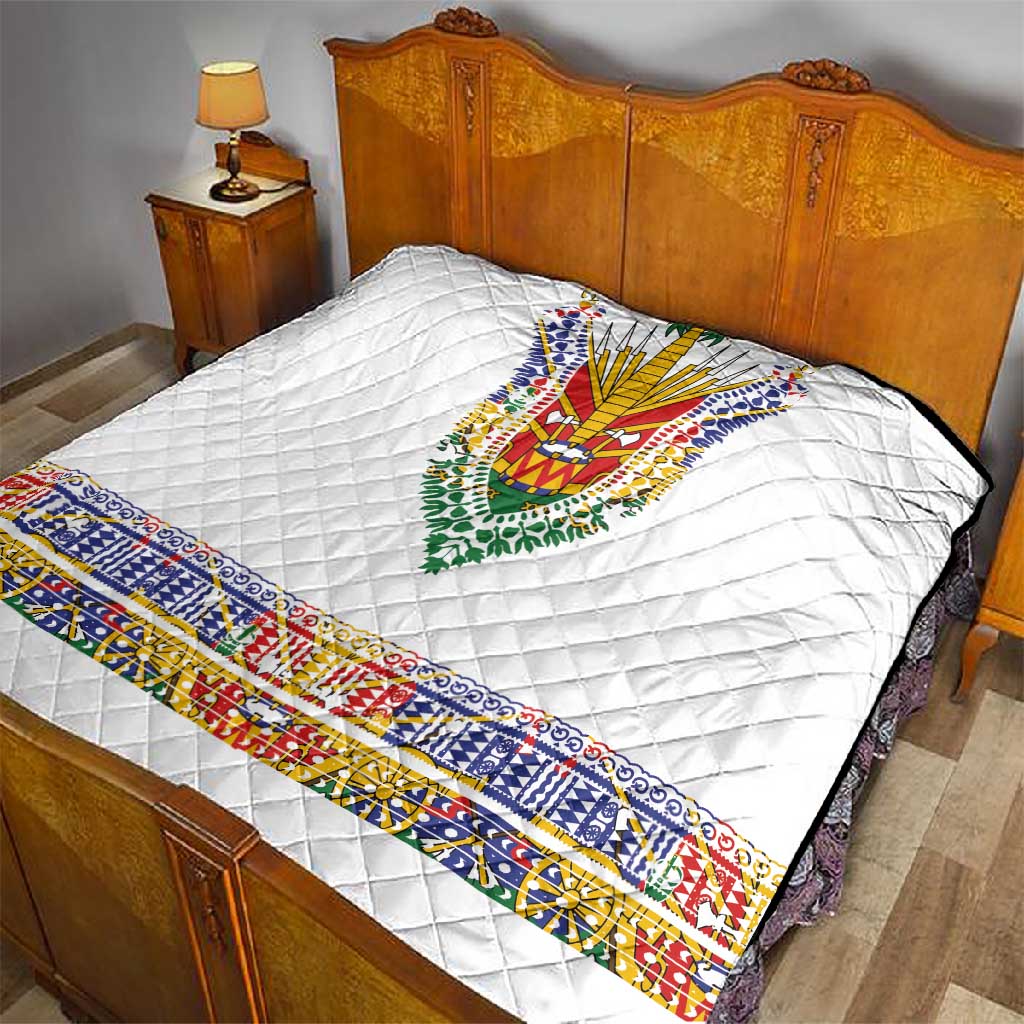 Haiti Flag Quilt Traditional Dashiki White Color LT03