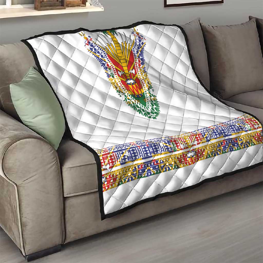 Haiti Flag Quilt Traditional Dashiki White Color LT03