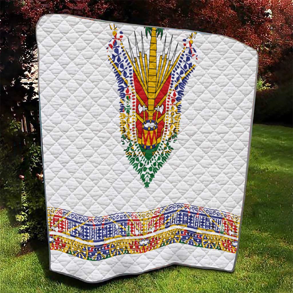 Haiti Flag Quilt Traditional Dashiki White Color LT03