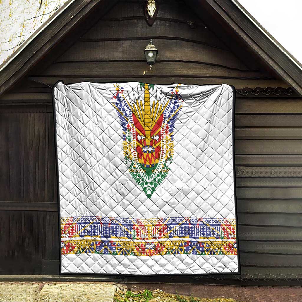 Haiti Flag Quilt Traditional Dashiki White Color LT03