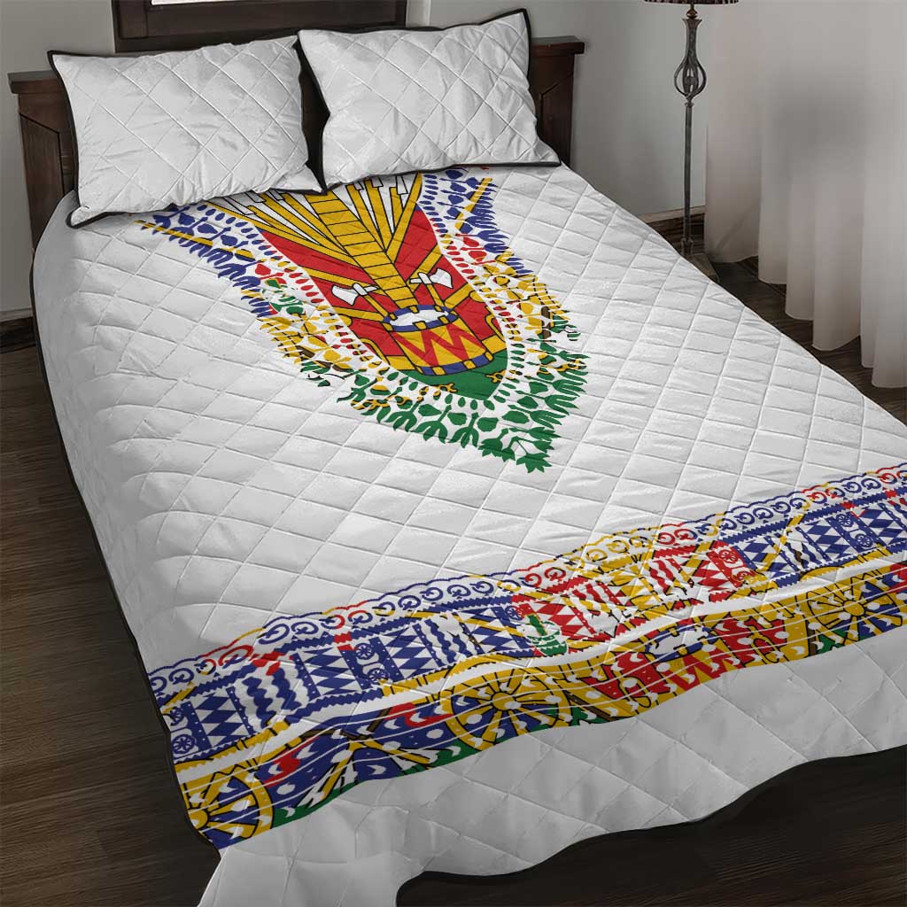 Haiti Flag Quilt Bed Set Traditional Dashiki White Color LT03