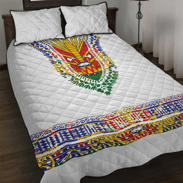 Haiti Flag Quilt Bed Set Traditional Dashiki White Color LT03