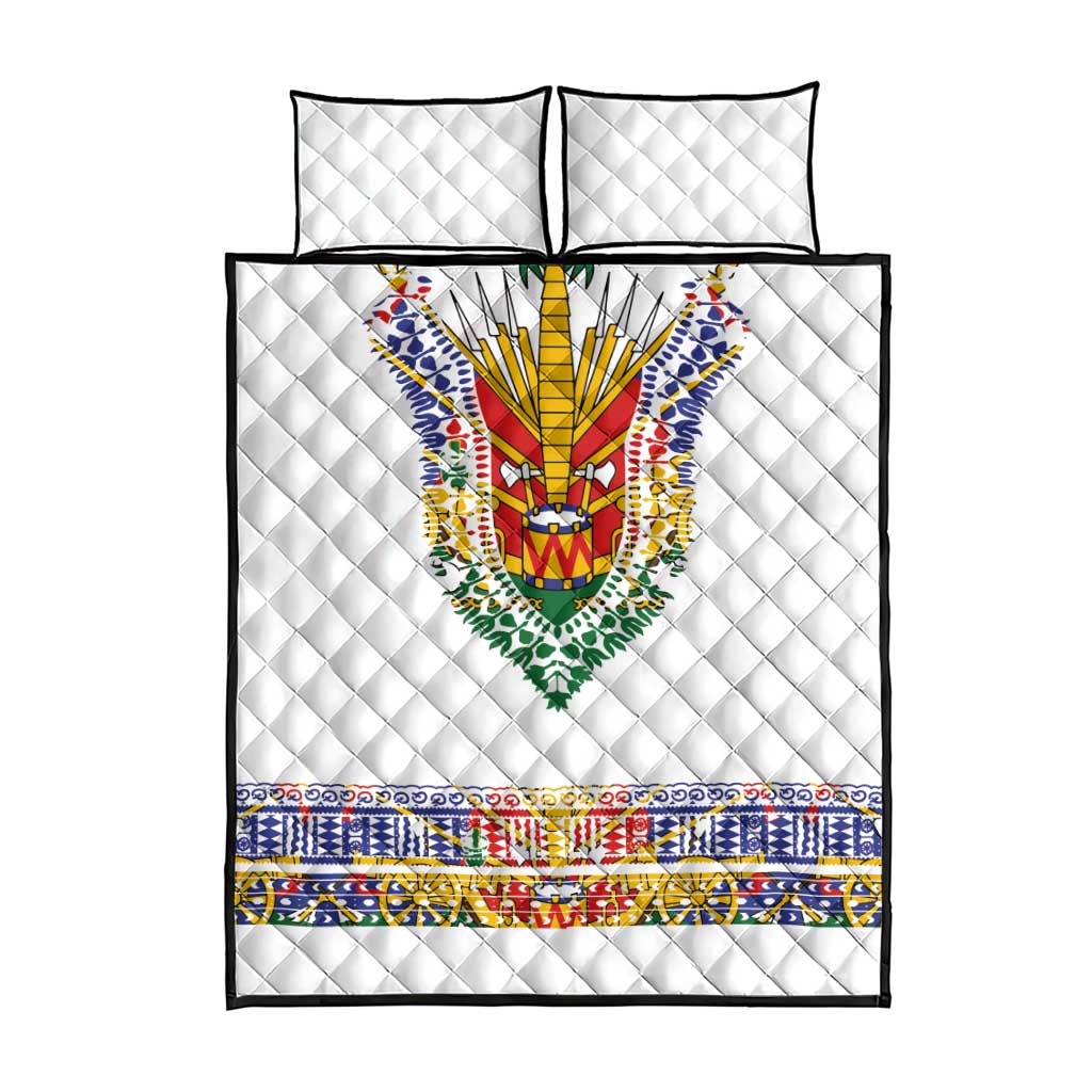 Haiti Flag Quilt Bed Set Traditional Dashiki White Color LT03