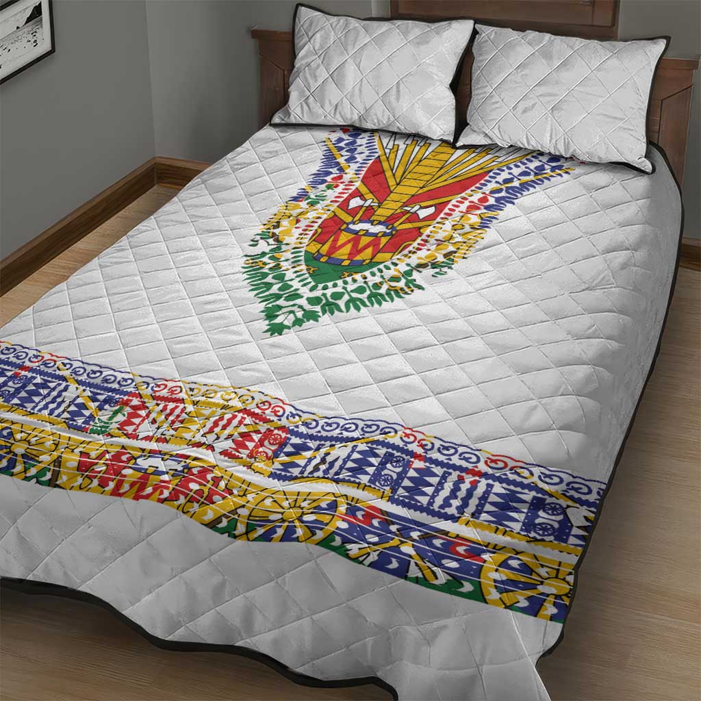 Haiti Flag Quilt Bed Set Traditional Dashiki White Color LT03