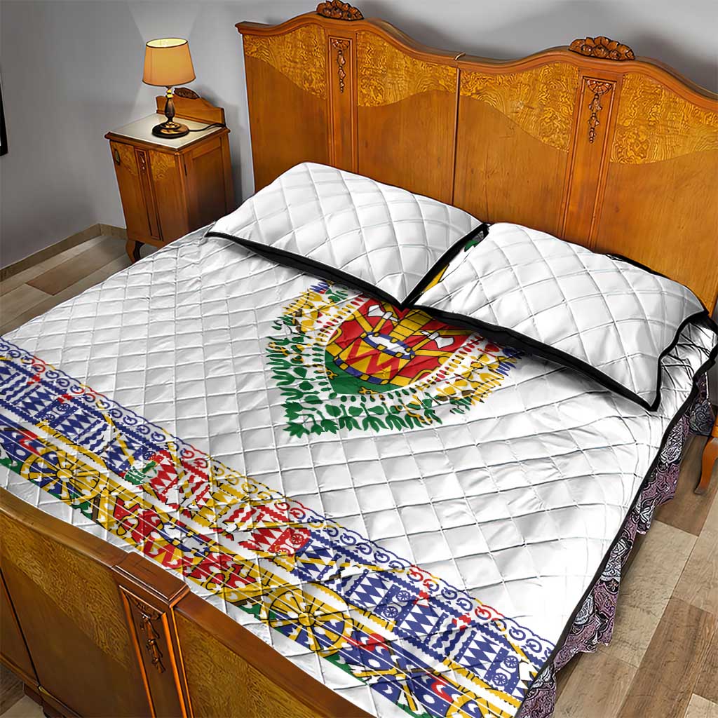 Haiti Flag Quilt Bed Set Traditional Dashiki White Color LT03