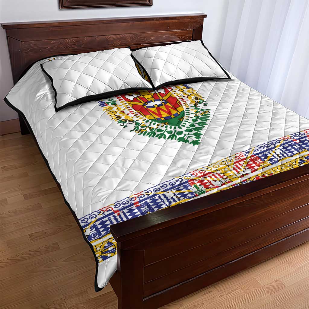 Haiti Flag Quilt Bed Set Traditional Dashiki White Color LT03