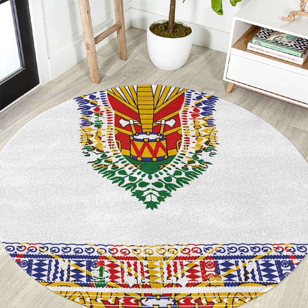 Haiti Flag Round Carpet Traditional Dashiki White Color LT03