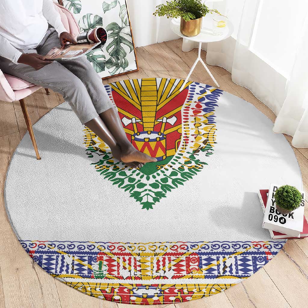 Haiti Flag Round Carpet Traditional Dashiki White Color LT03