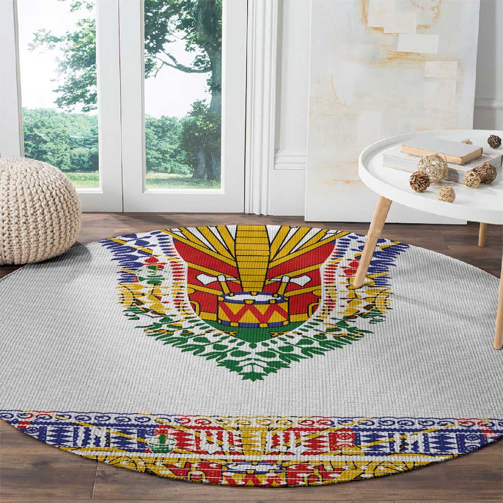 Haiti Flag Round Carpet Traditional Dashiki White Color LT03