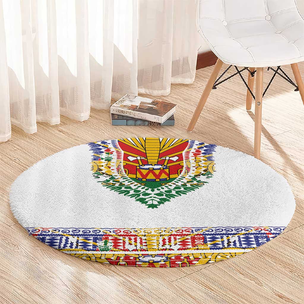 Haiti Flag Round Carpet Traditional Dashiki White Color LT03