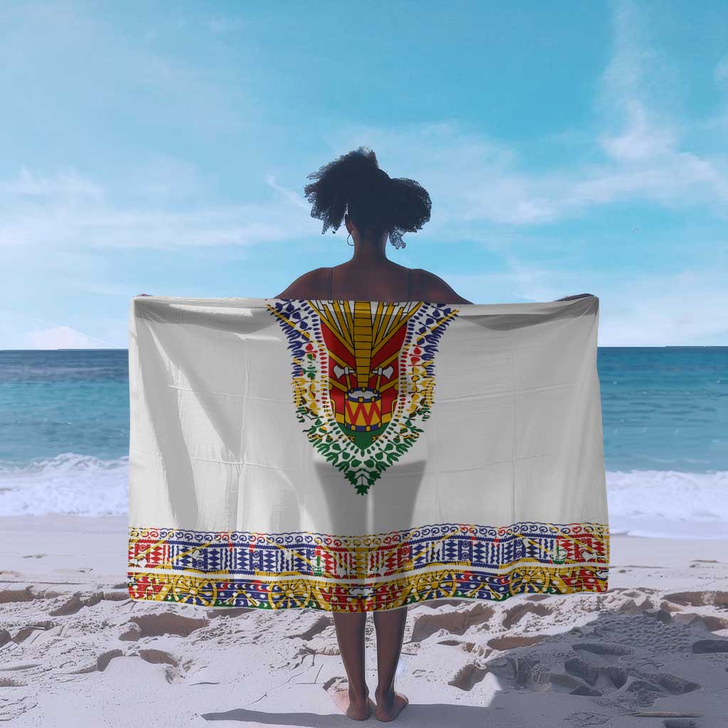 Haiti Flag Sarong Traditional Dashiki White Color LT03