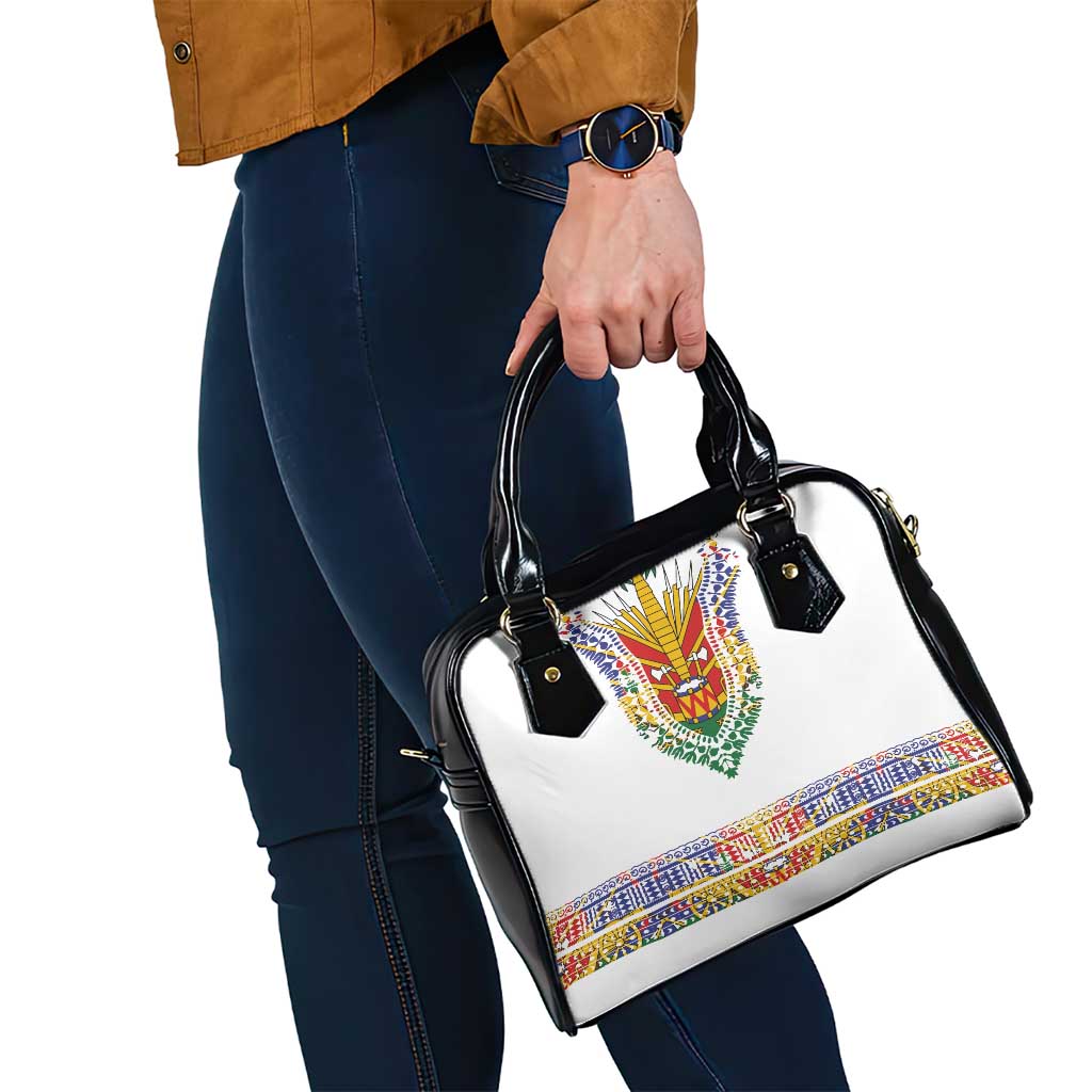 Haiti Flag Traditional Dashiki Shoulder Handbag White Color LT03