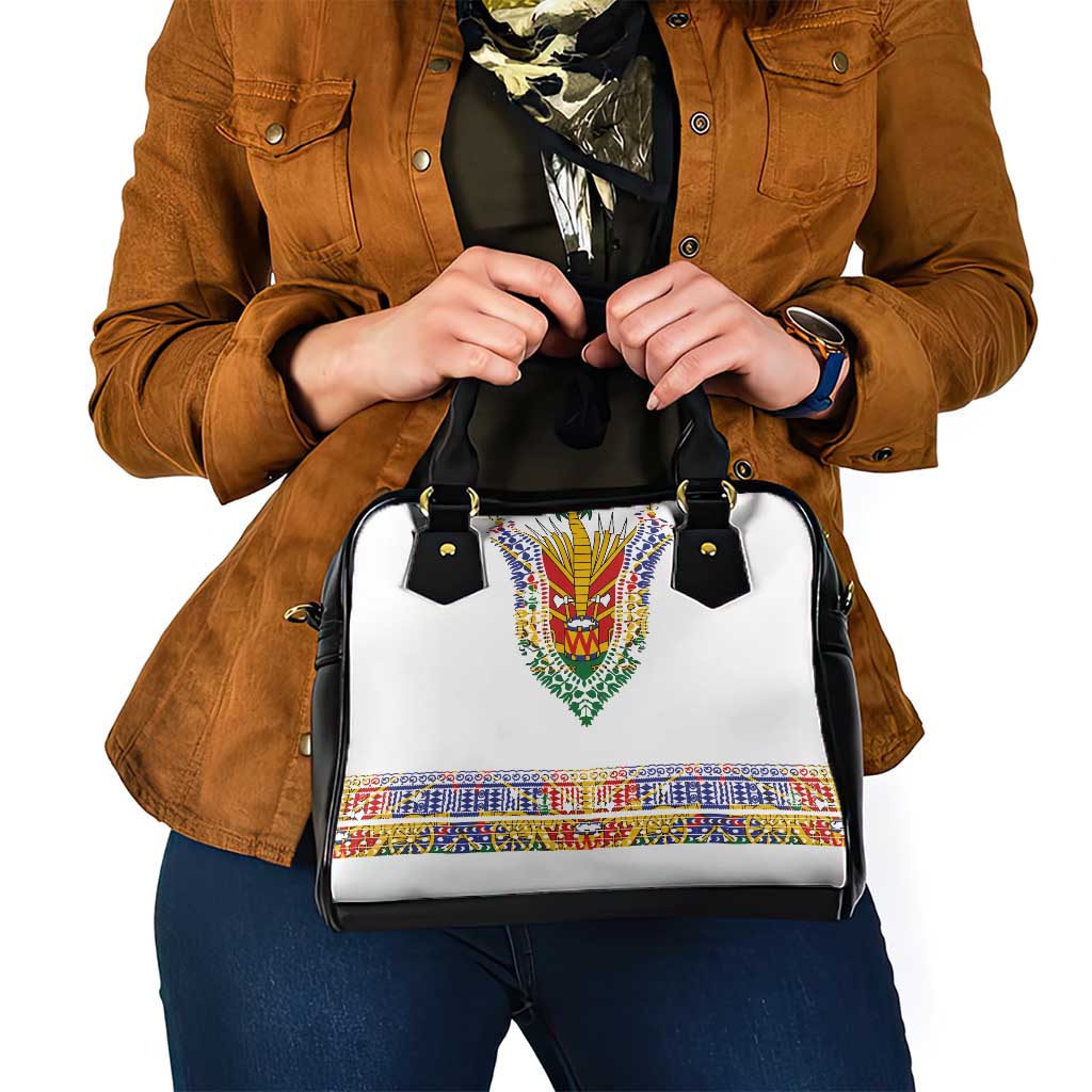 Haiti Flag Traditional Dashiki Shoulder Handbag White Color LT03