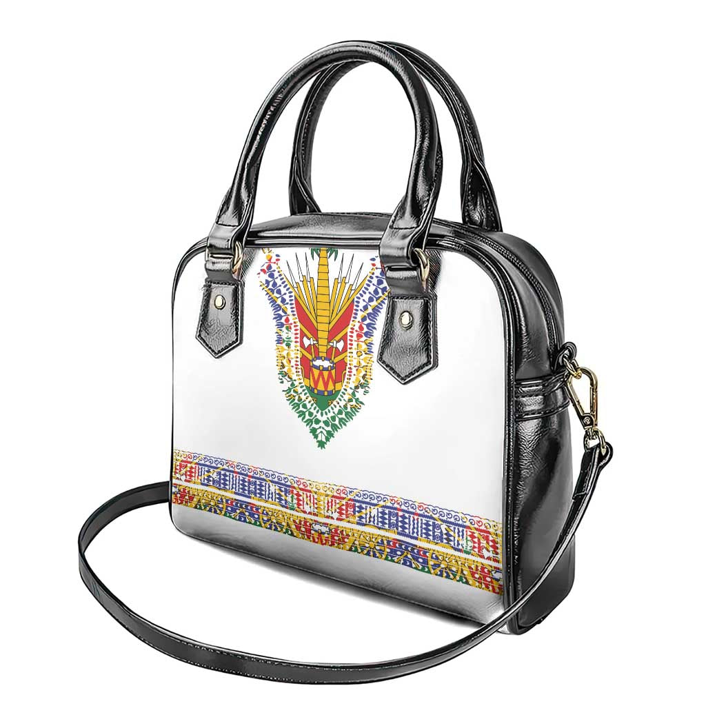 Haiti Flag Traditional Dashiki Shoulder Handbag White Color LT03