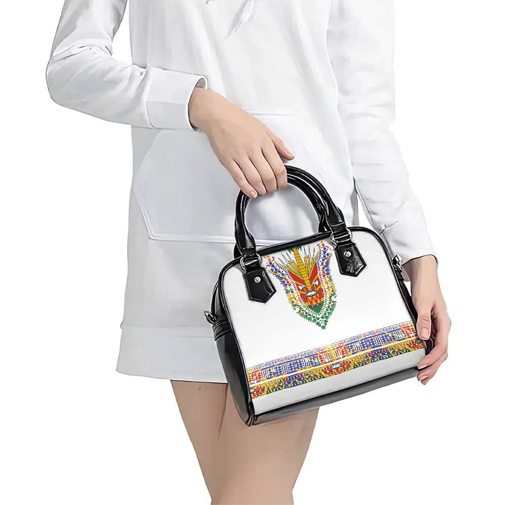 Haiti Flag Traditional Dashiki Shoulder Handbag White Color LT03