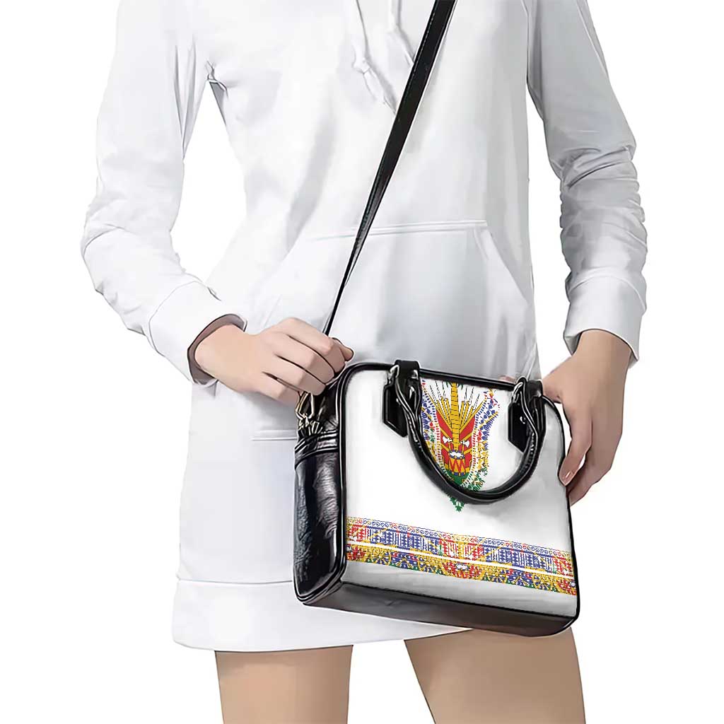 Haiti Flag Traditional Dashiki Shoulder Handbag White Color LT03