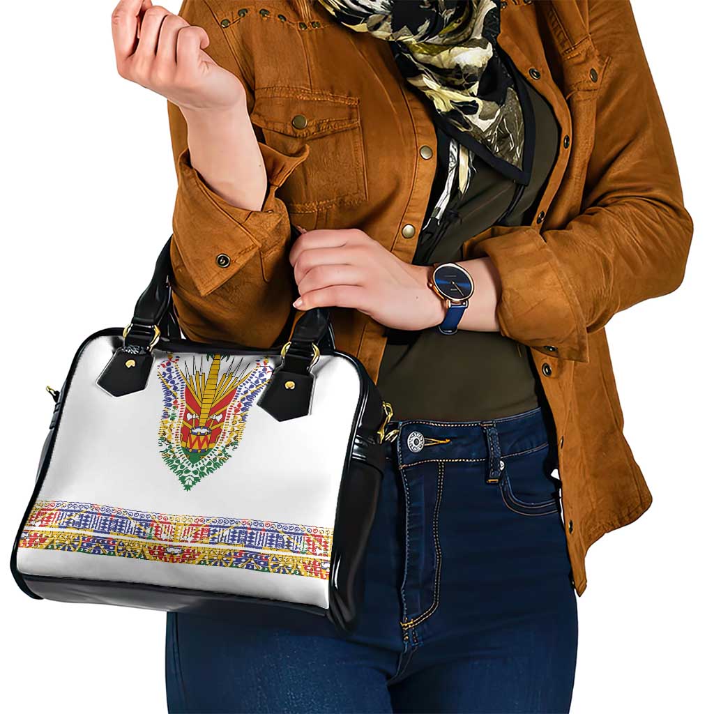Haiti Flag Traditional Dashiki Shoulder Handbag White Color LT03
