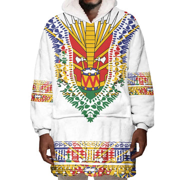 Haiti Flag Wearable Blanket Hoodie Traditional Dashiki White Color LT03