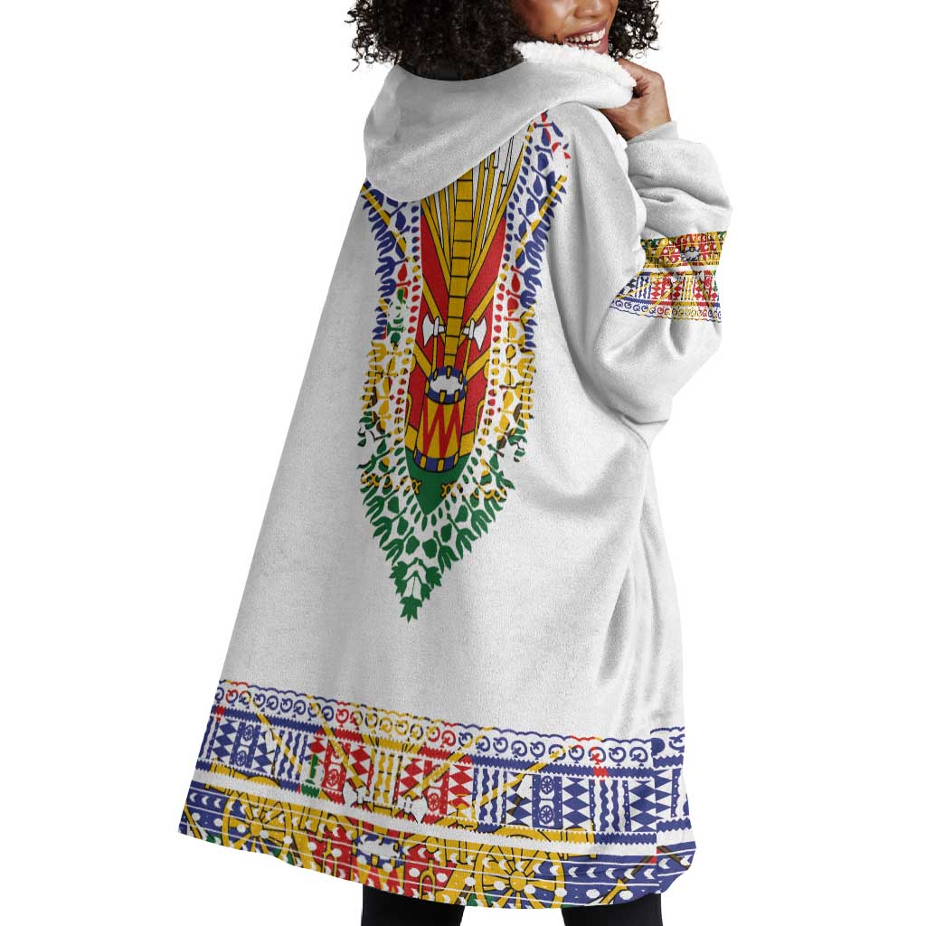 Haiti Flag Wearable Blanket Hoodie Traditional Dashiki White Color LT03