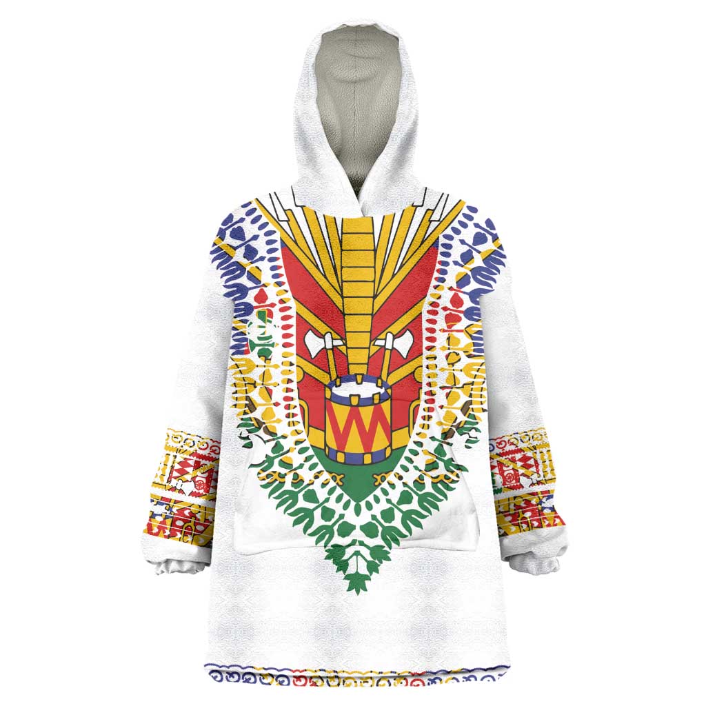 Haiti Flag Wearable Blanket Hoodie Traditional Dashiki White Color LT03