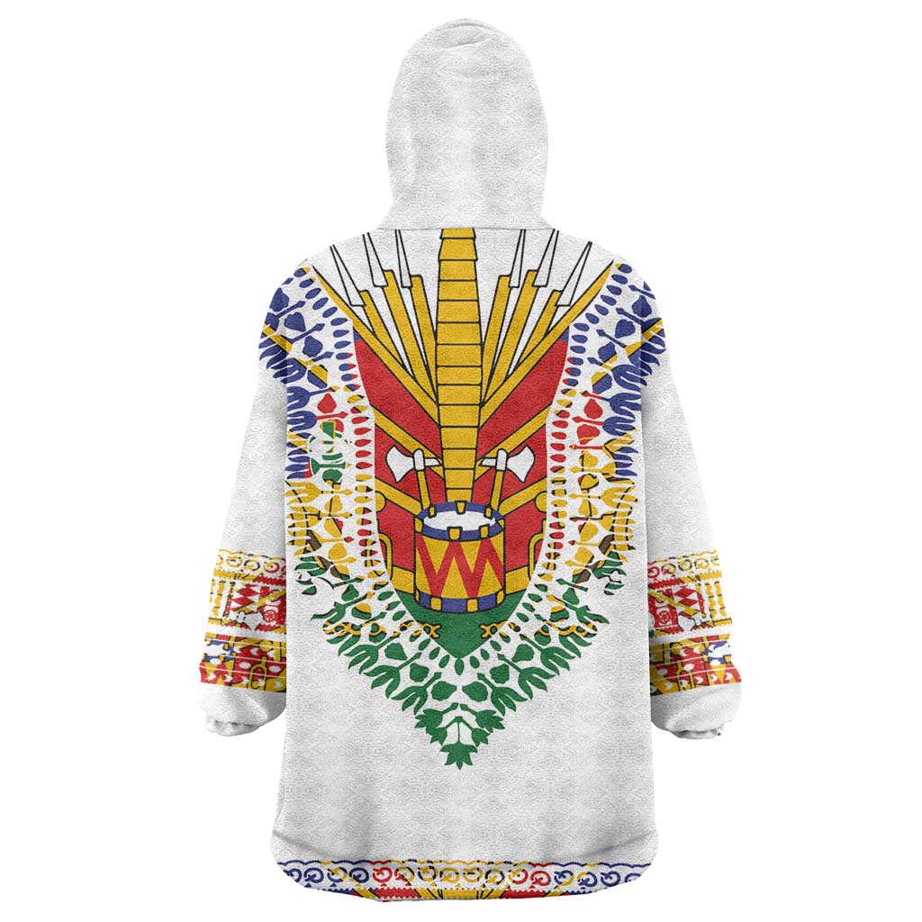 Haiti Flag Wearable Blanket Hoodie Traditional Dashiki White Color LT03