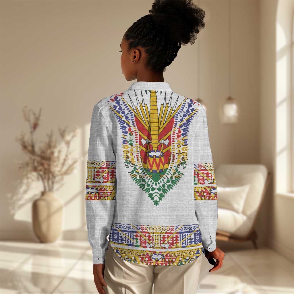 Haiti Flag Women Casual Shirt Traditional Dashiki White Color LT03