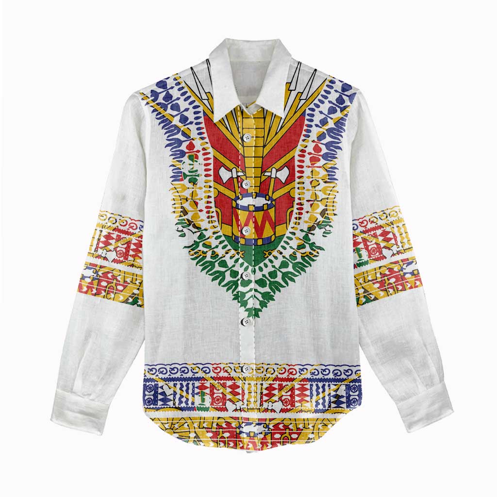 Haiti Flag Women Casual Shirt Traditional Dashiki White Color LT03