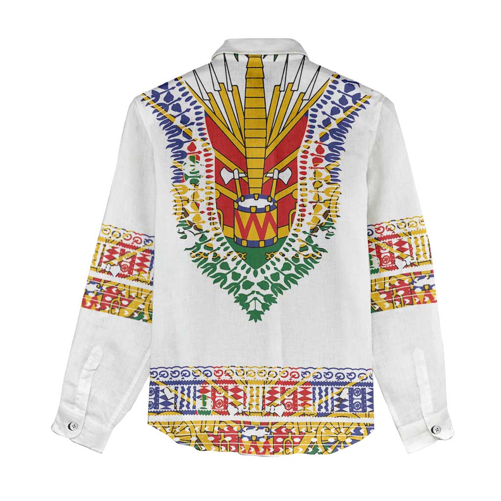Haiti Flag Women Casual Shirt Traditional Dashiki White Color LT03