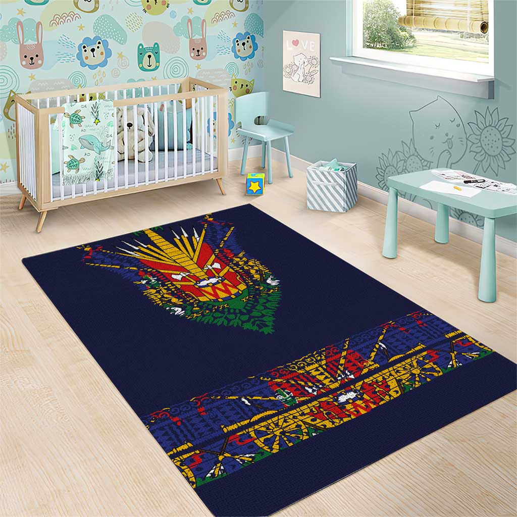 Haiti Flag Area Rug Traditional Dashiki Black Color LT03