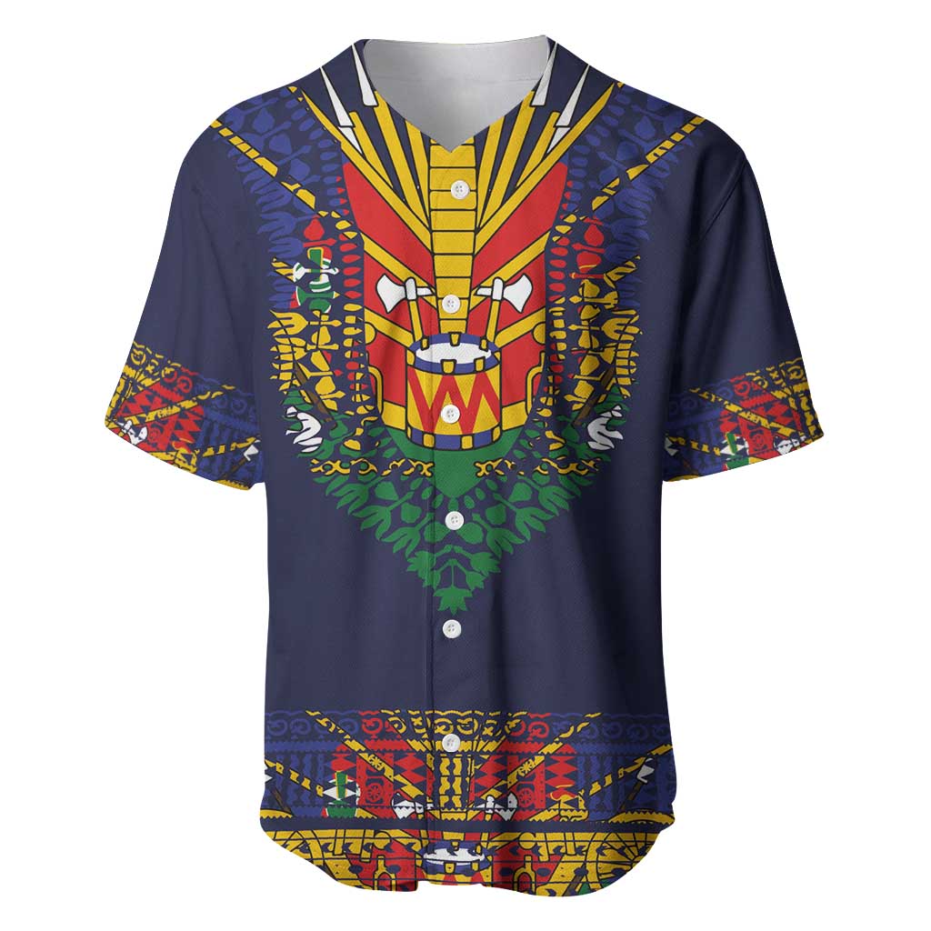 Haiti Flag Baseball Jersey Traditional Dashiki Black Color LT03