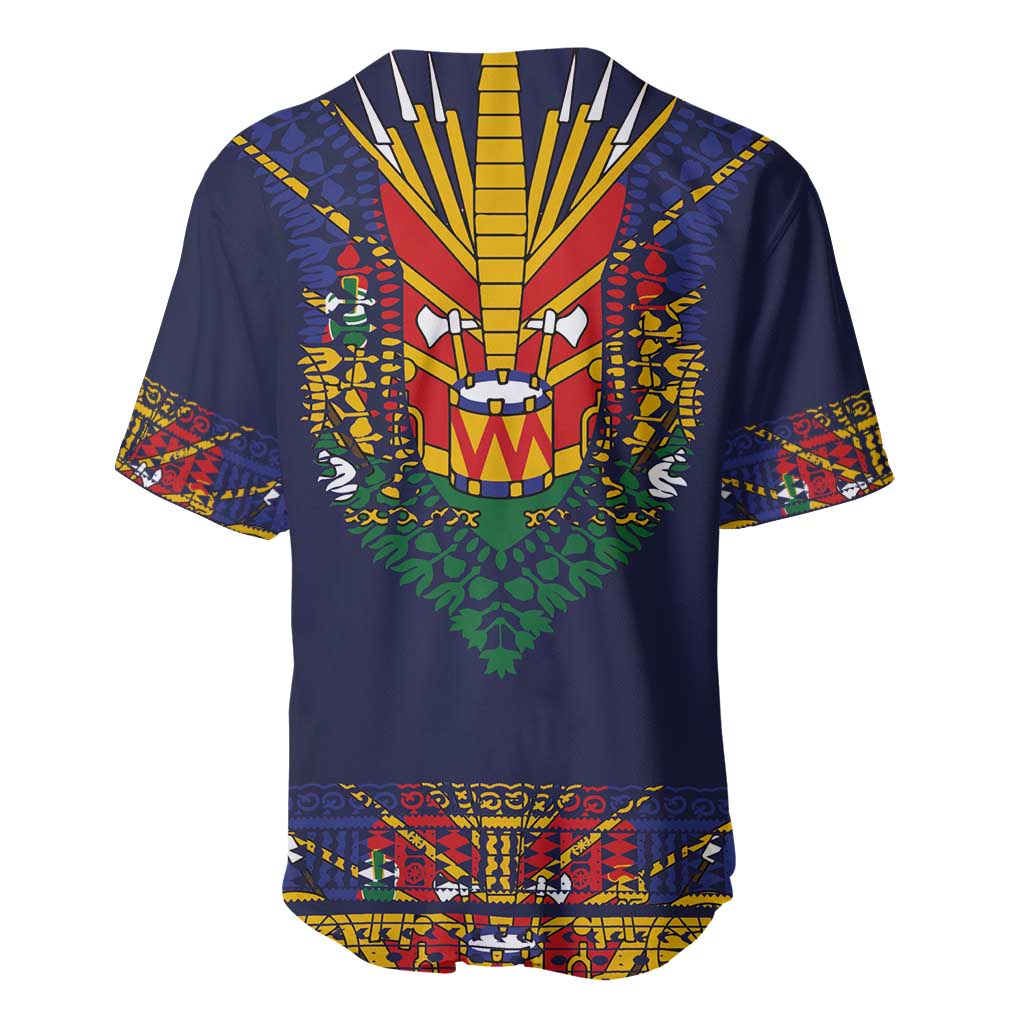 Haiti Flag Baseball Jersey Traditional Dashiki Black Color LT03