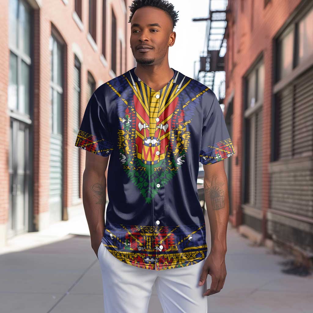 Haiti Flag Baseball Jersey Traditional Dashiki Black Color LT03
