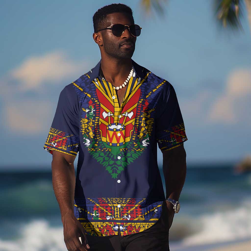 Haiti Flag Hawaiian Shirt Traditional Dashiki Black Color LT03