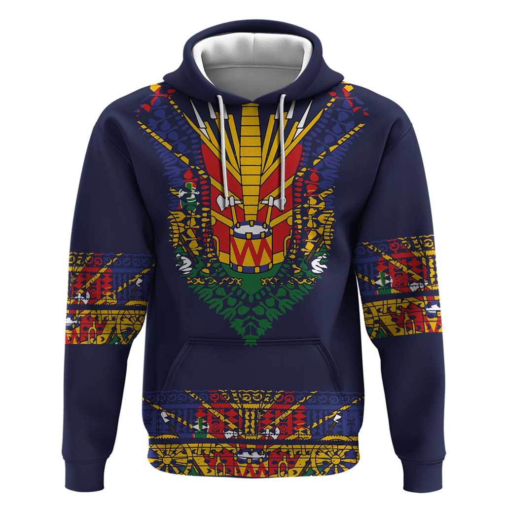 Haiti Flag Traditional Dashiki Hoodie Black Color LT03