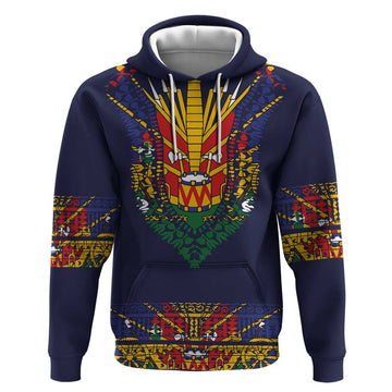Haiti Flag Traditional Dashiki Hoodie Black Color LT03