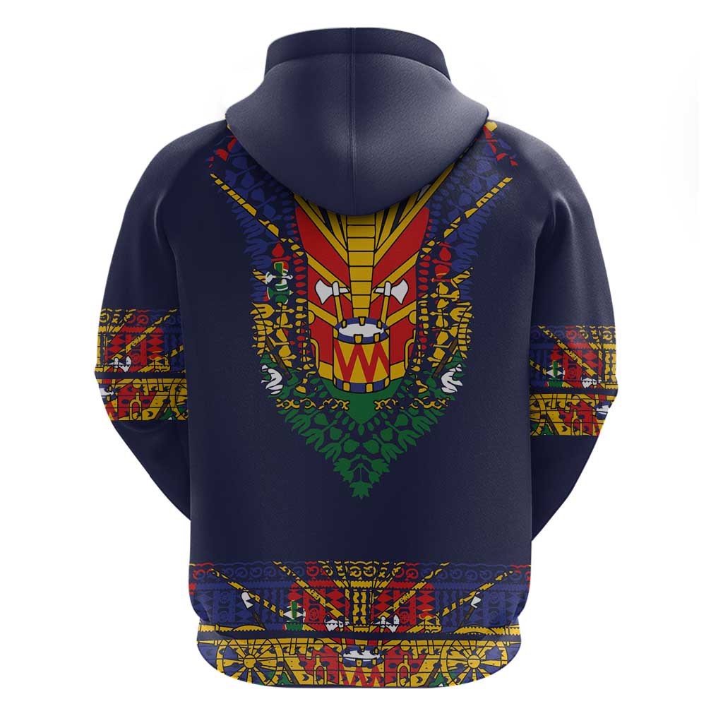 Haiti Flag Traditional Dashiki Hoodie Black Color LT03