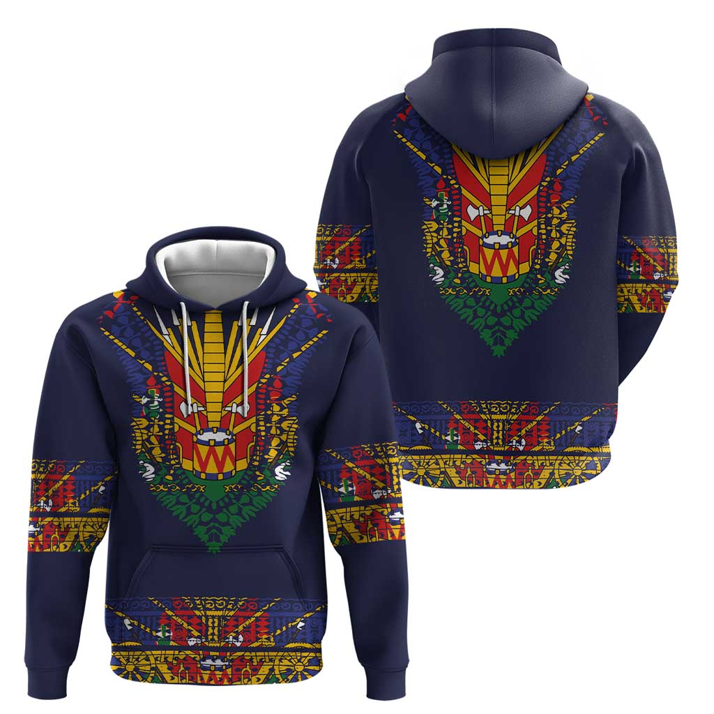 Haiti Flag Traditional Dashiki Hoodie Black Color LT03